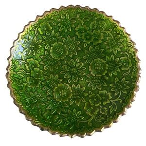 Green Floral Decorative Bowl with gold colored trim metal